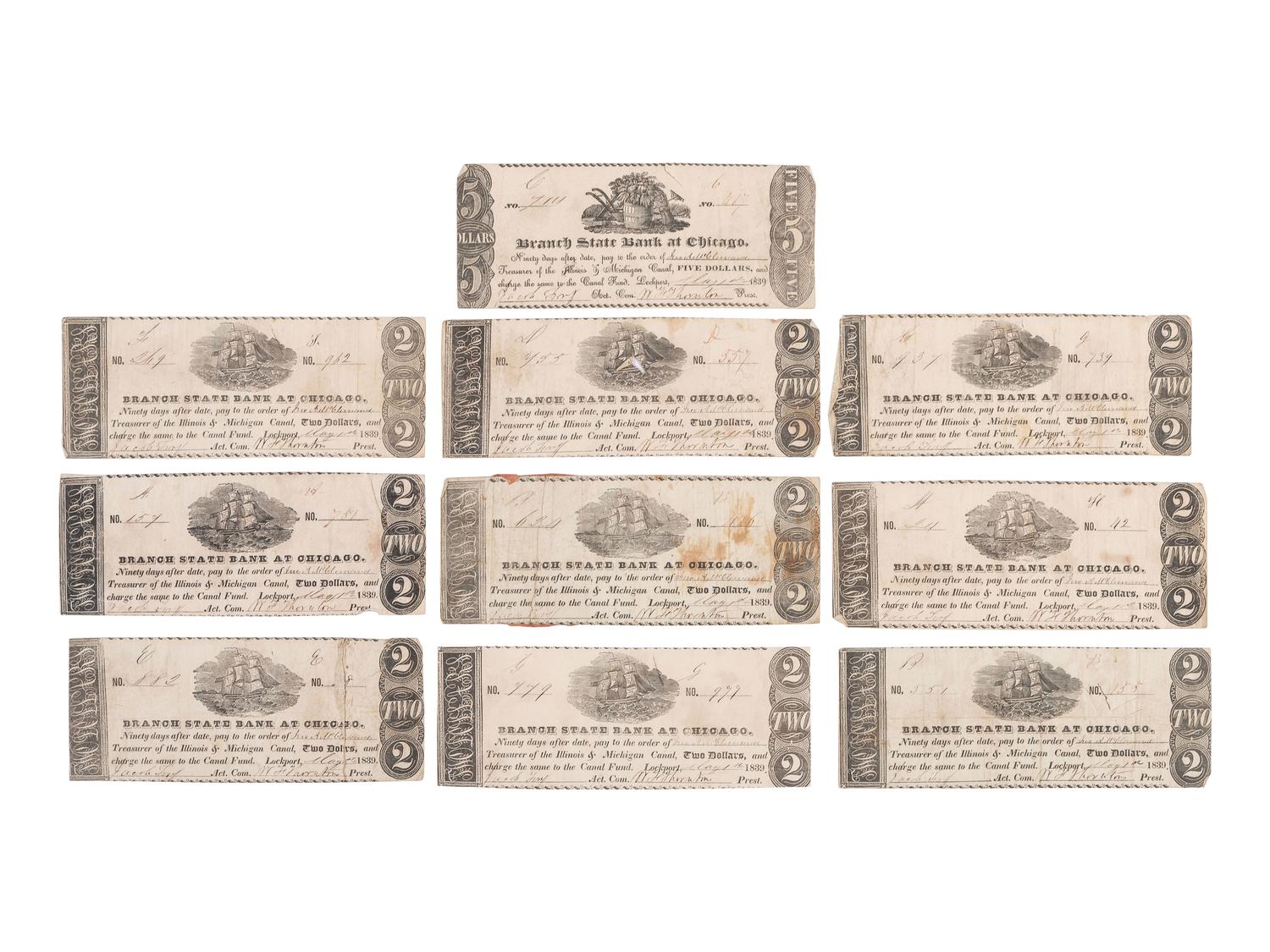 [CURRENCY]. More than 100 notes from the Owl Creek Bank of Mount Vernon, Ohio. Ca 1816-1818.