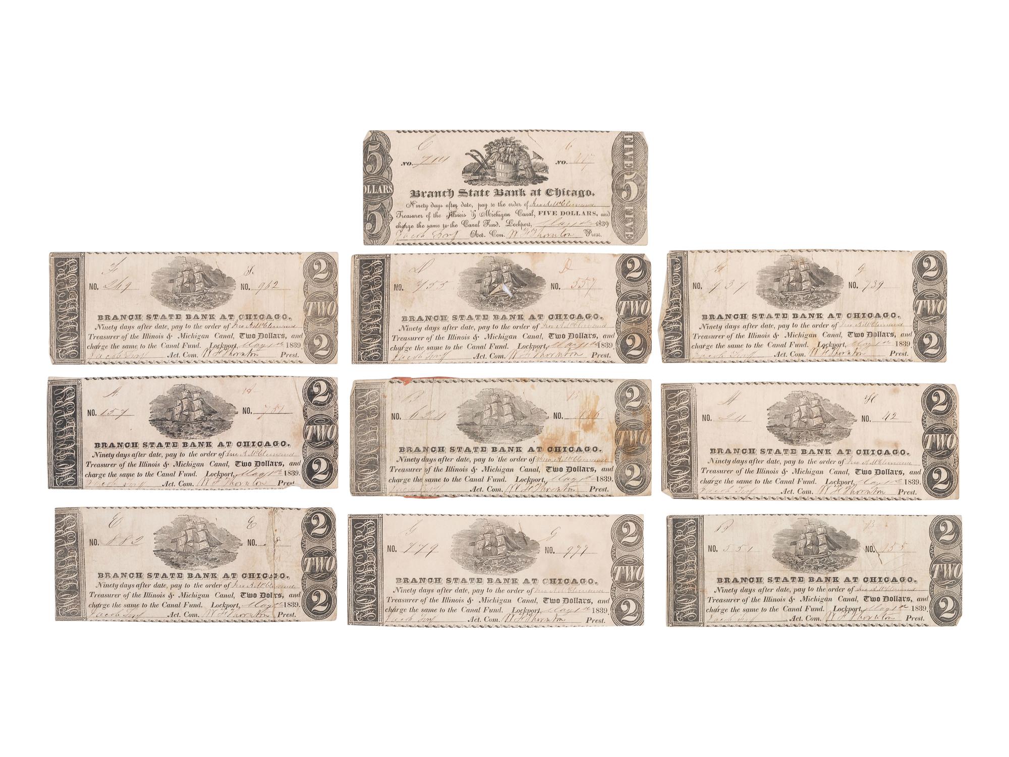 [CURRENCY]. More than 100 notes from the Owl Creek Bank of Mount Vernon, Ohio. Ca 1816-1818.