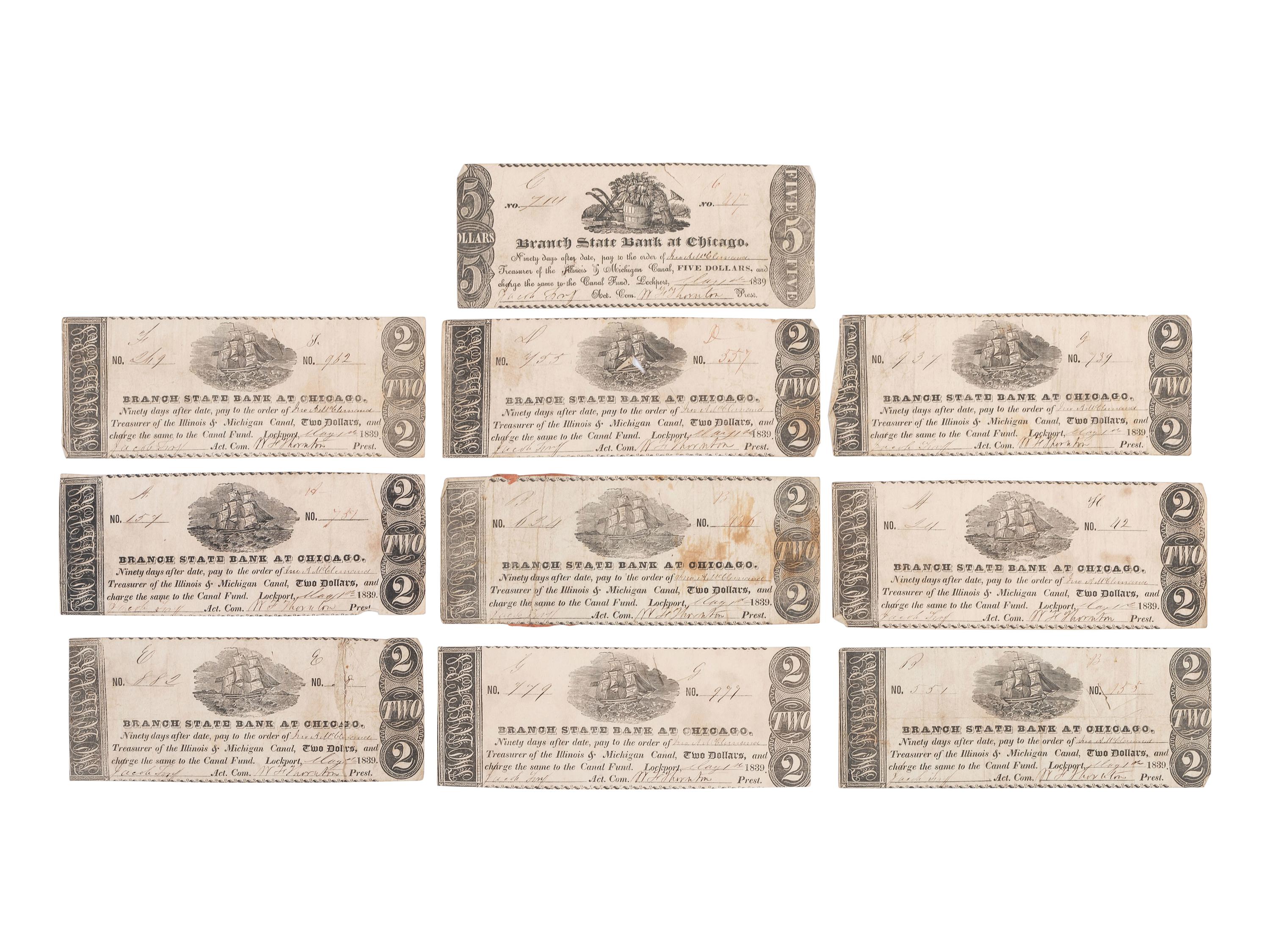 [CURRENCY]. More than 100 notes from the Owl Creek Bank of Mount Vernon, Ohio. Ca 1816-1818.