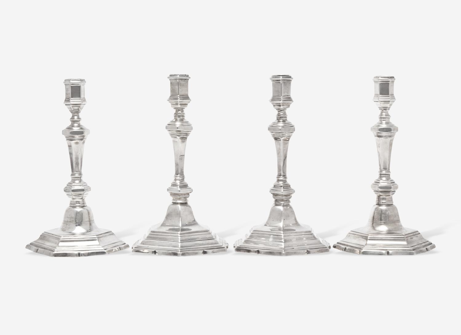 Two Pairs of Continental Silver Candlesticks