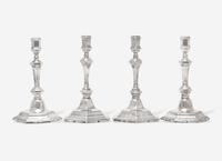 Two Pairs of Continental Silver Candlesticks