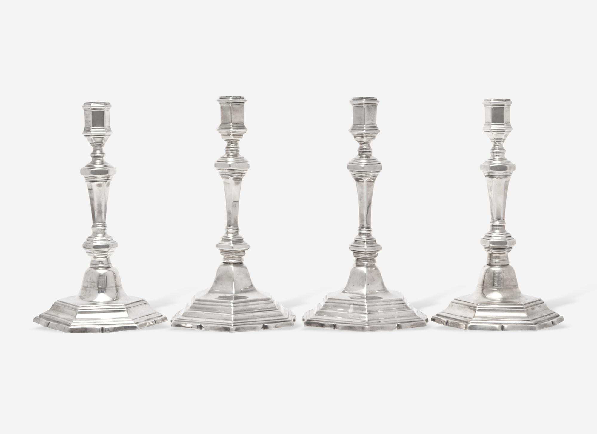 Two Pairs of Continental Silver Candlesticks