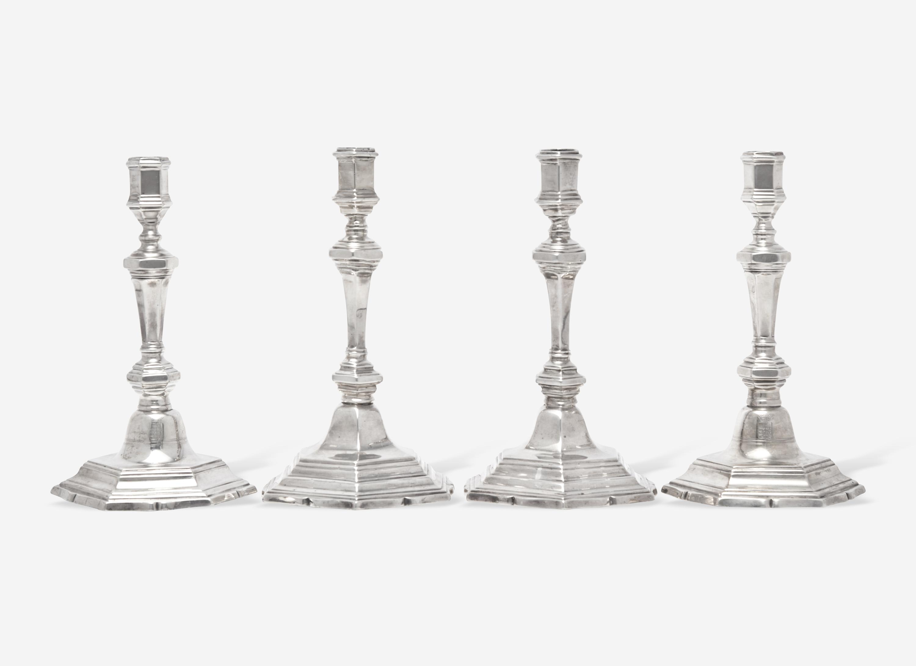Two Pairs of Continental Silver Candlesticks