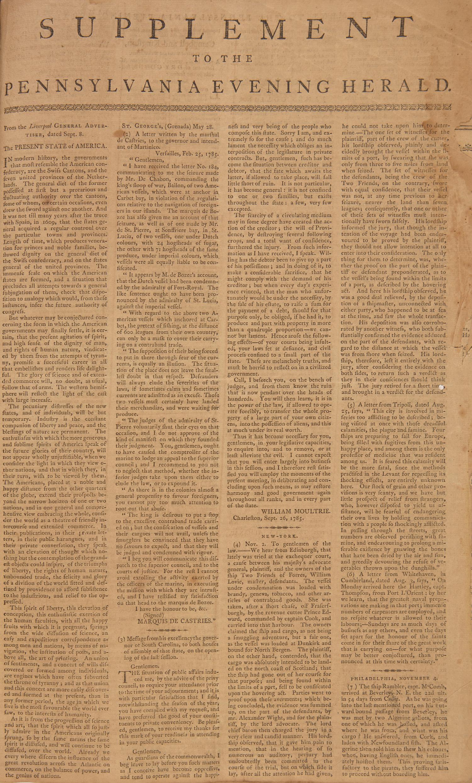 [Americana] (Carey, Mathew). Carey's Pennsylvania Evening Herald and American Monitor, Group of Almost 100 Issues
