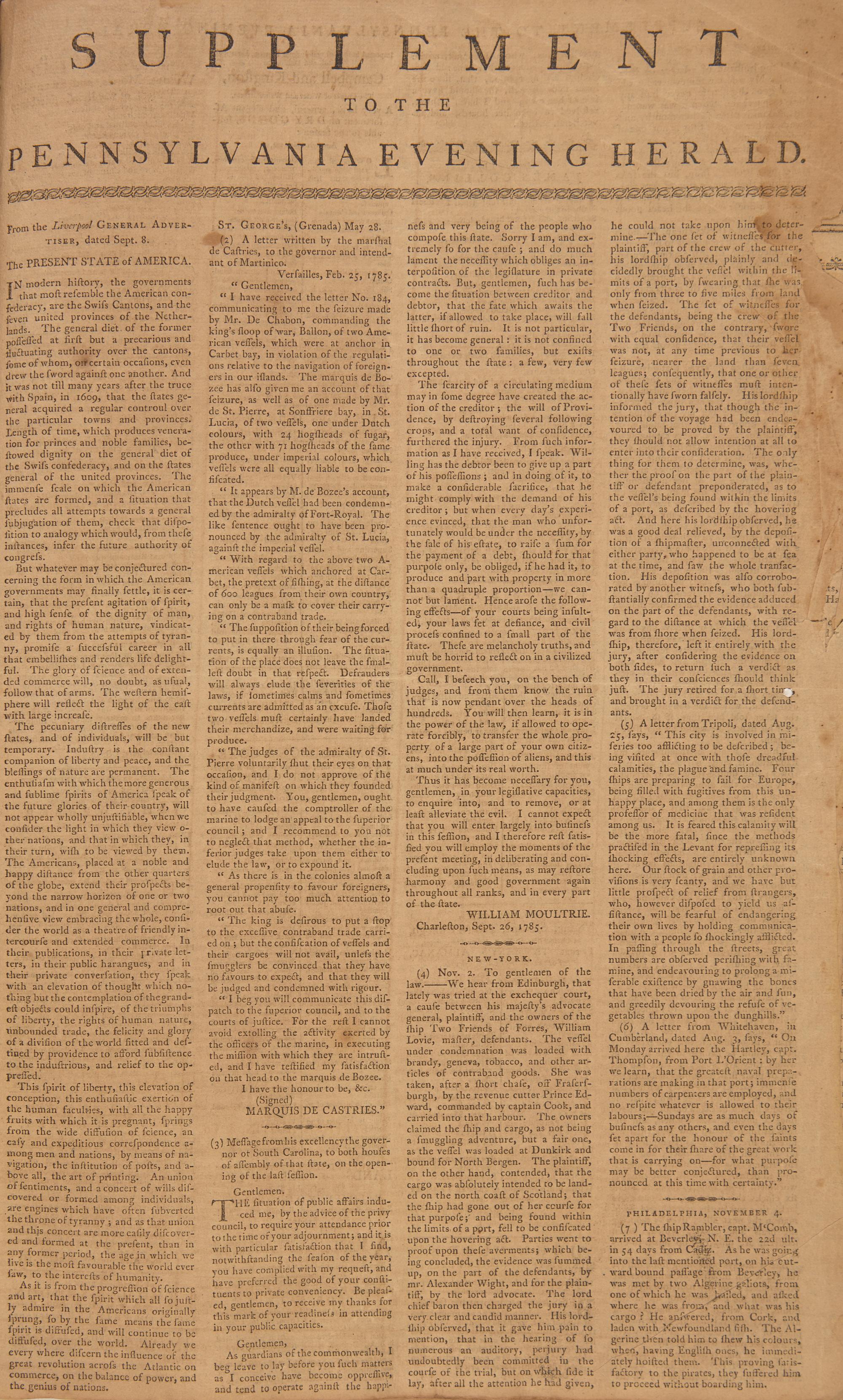 [Americana] (Carey, Mathew). Carey's Pennsylvania Evening Herald and American Monitor, Group of Almost 100 Issues