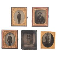 [Civil War] Group of Five Ambrotypes and Tintypes of Soldiers Armed with Muskets or Rifles.
