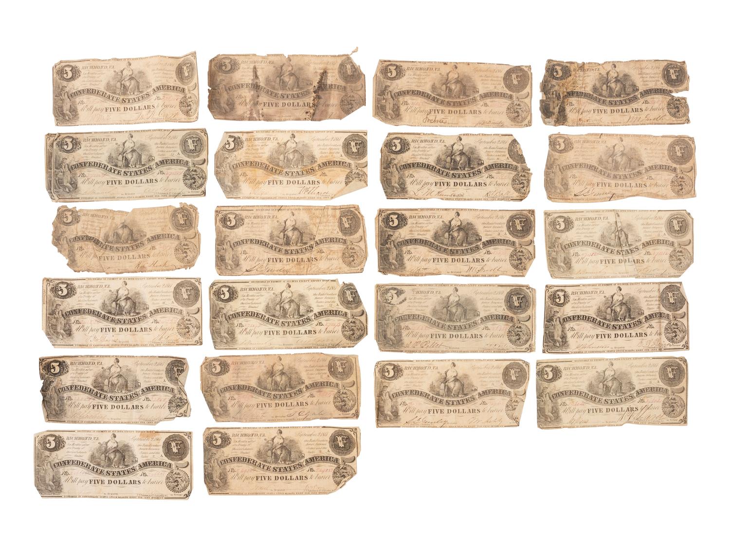 [CONFEDERATE] -- [CURRENCY]. A large group of Confederate notes.