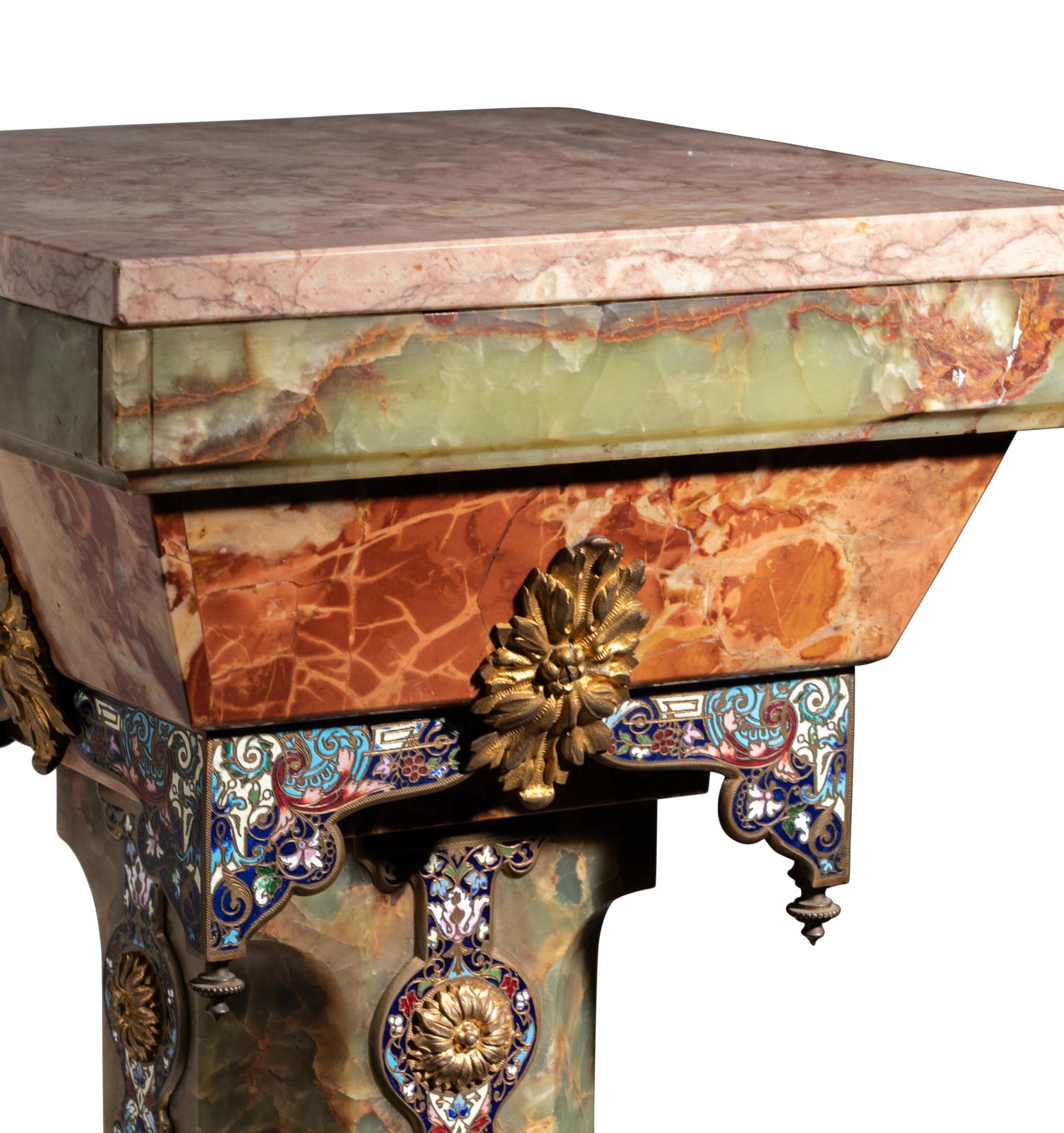 A French Onyx and Champlevé Mounted Pedestal