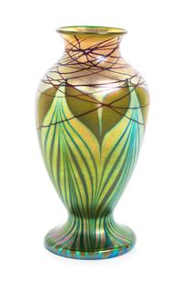 Orient & Flume, CHICO, CA 1978, an iridescent glass vase