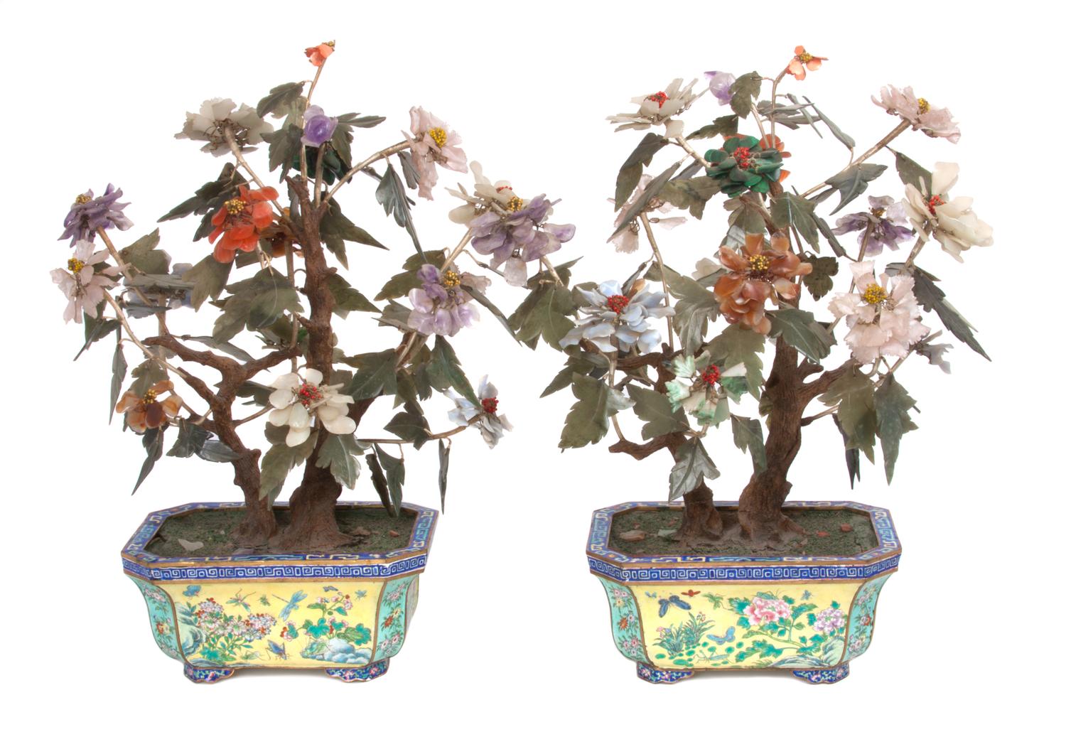 A Pair of Chinese Hardstone Trees Height 21 inches.