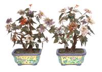A Pair of Chinese Hardstone Trees Height 21 inches.