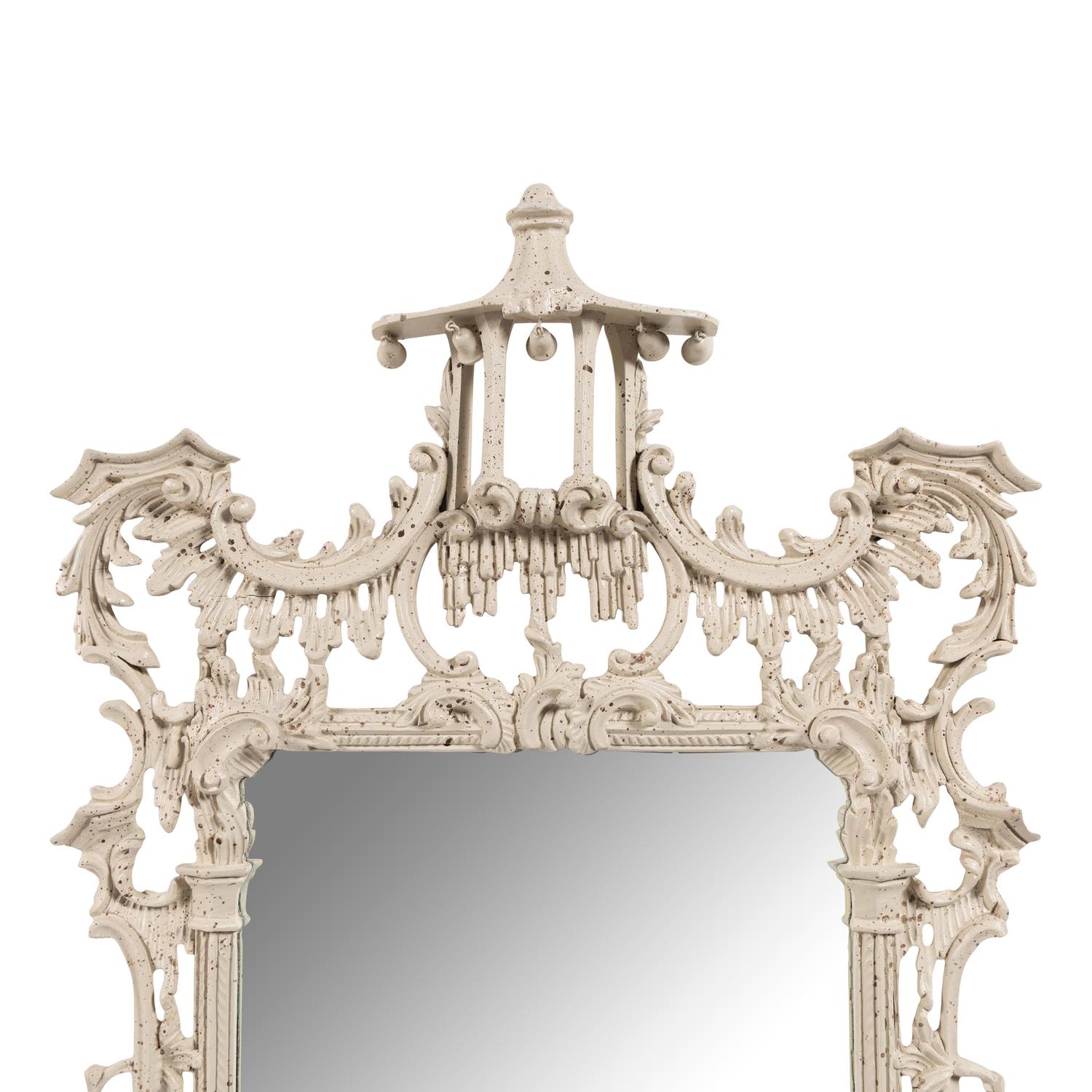 A Pair of Chinese Chippendale Style White-Painted Pier Mirrors