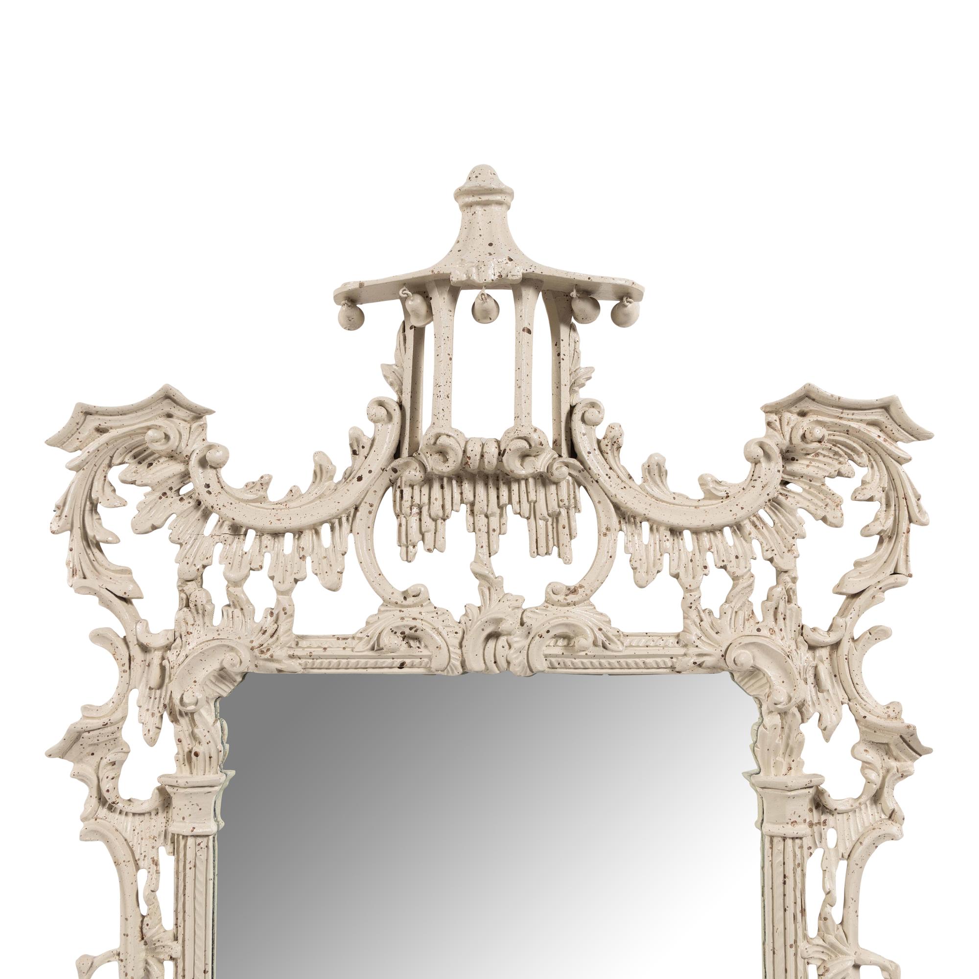 A Pair of Chinese Chippendale Style White-Painted Pier Mirrors