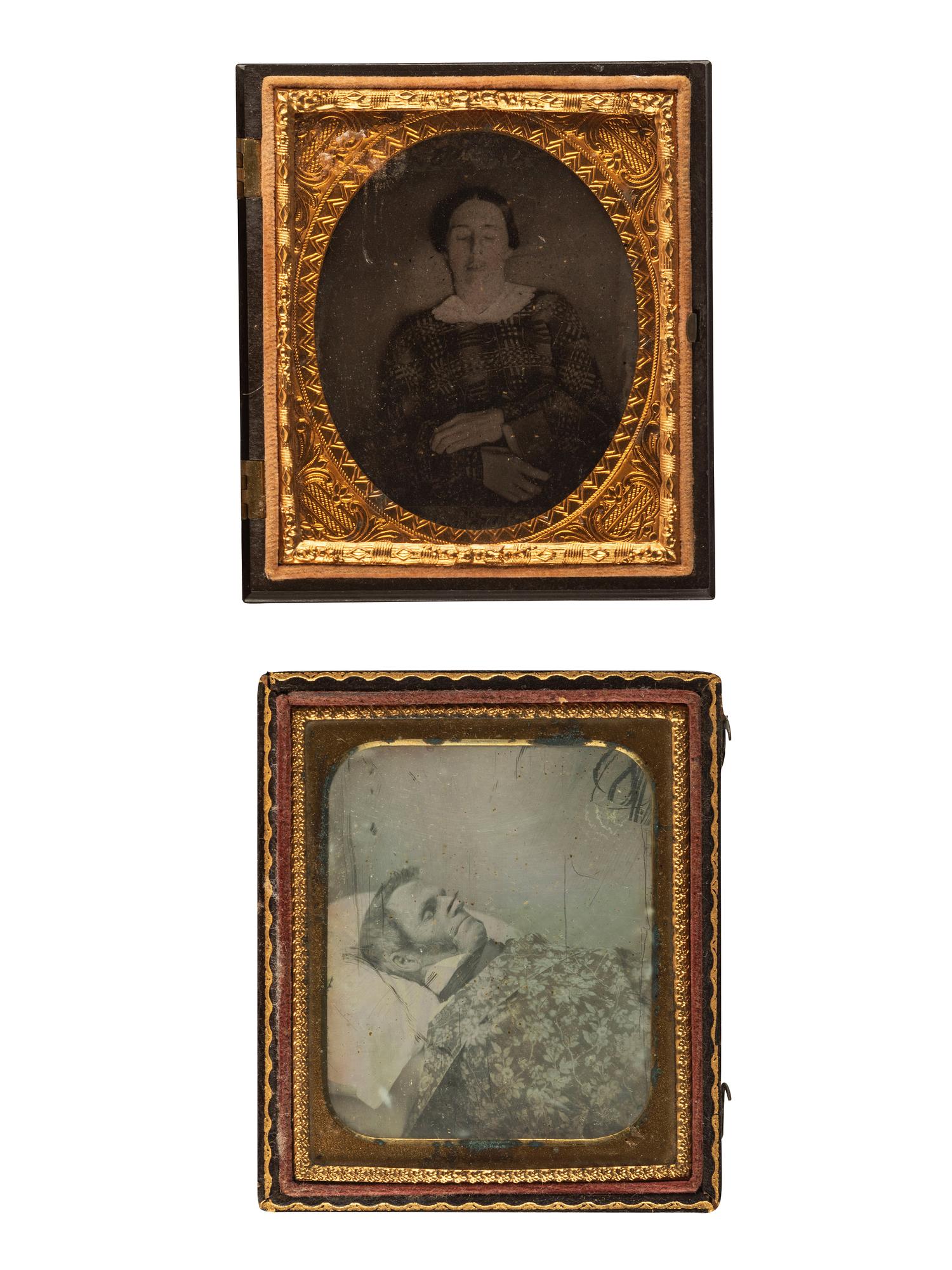 [EARLY PHOTOGRAPHY]. A pair of sixth plate post mortem portraits of adults, comprising: