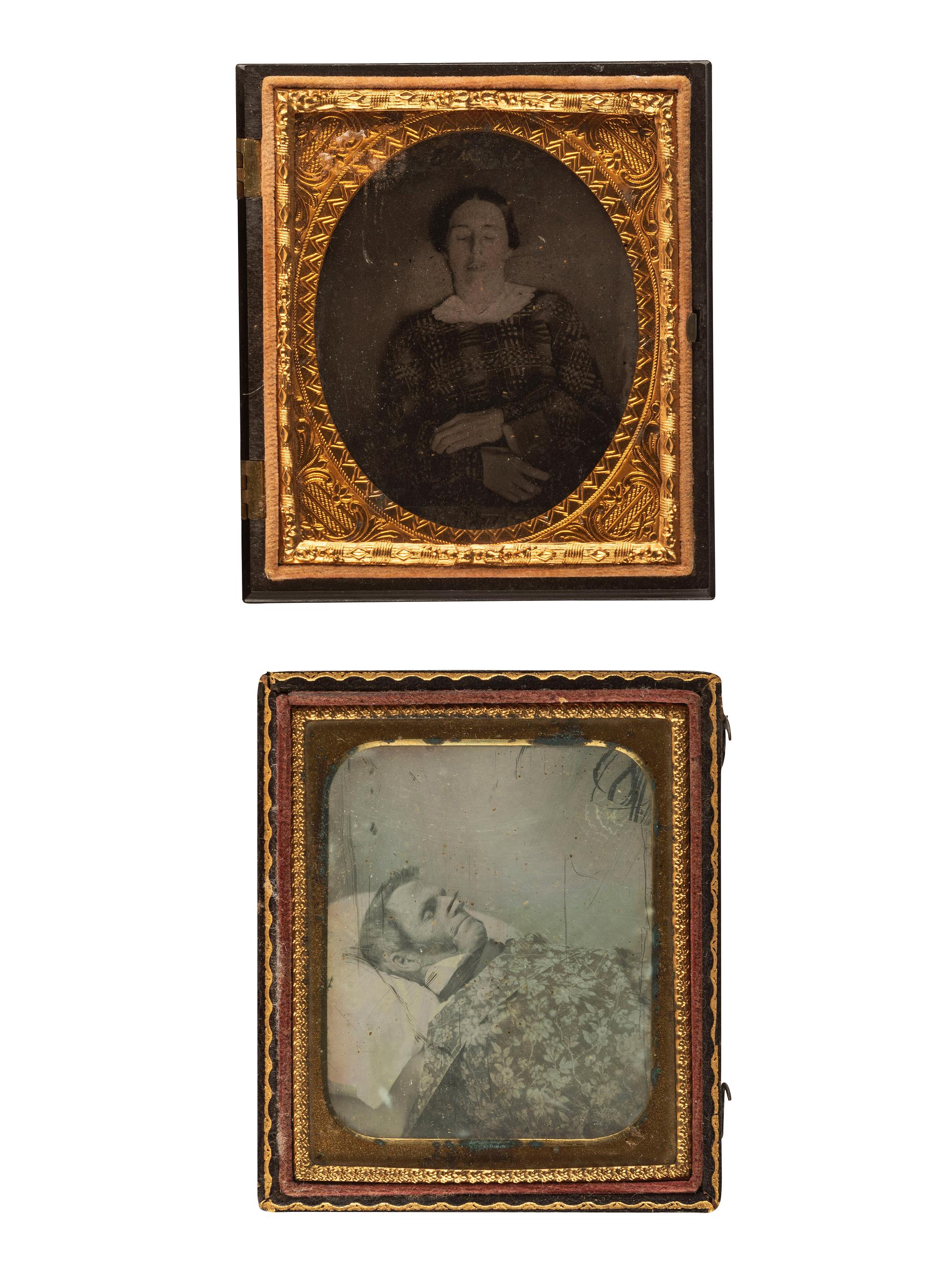 [EARLY PHOTOGRAPHY]. A pair of sixth plate post mortem portraits of adults, comprising: