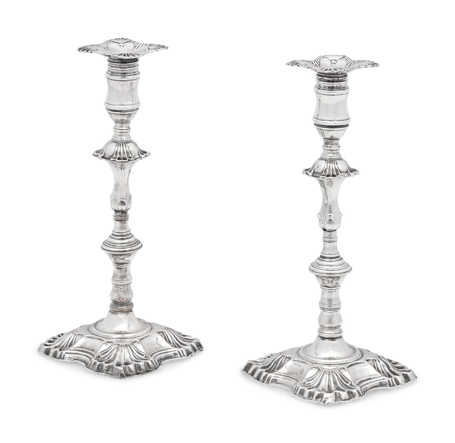 A Pair of George III Weighted Sheffield Plate Candlesticks, Late 18th Century