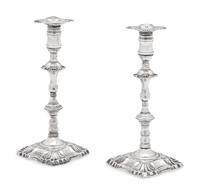 A Pair of George III Weighted Sheffield Plate Candlesticks, Late 18th Century