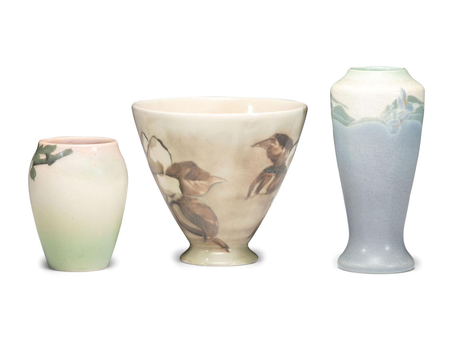 Three Artist Decorated Rookwood Pottery Floral Vases