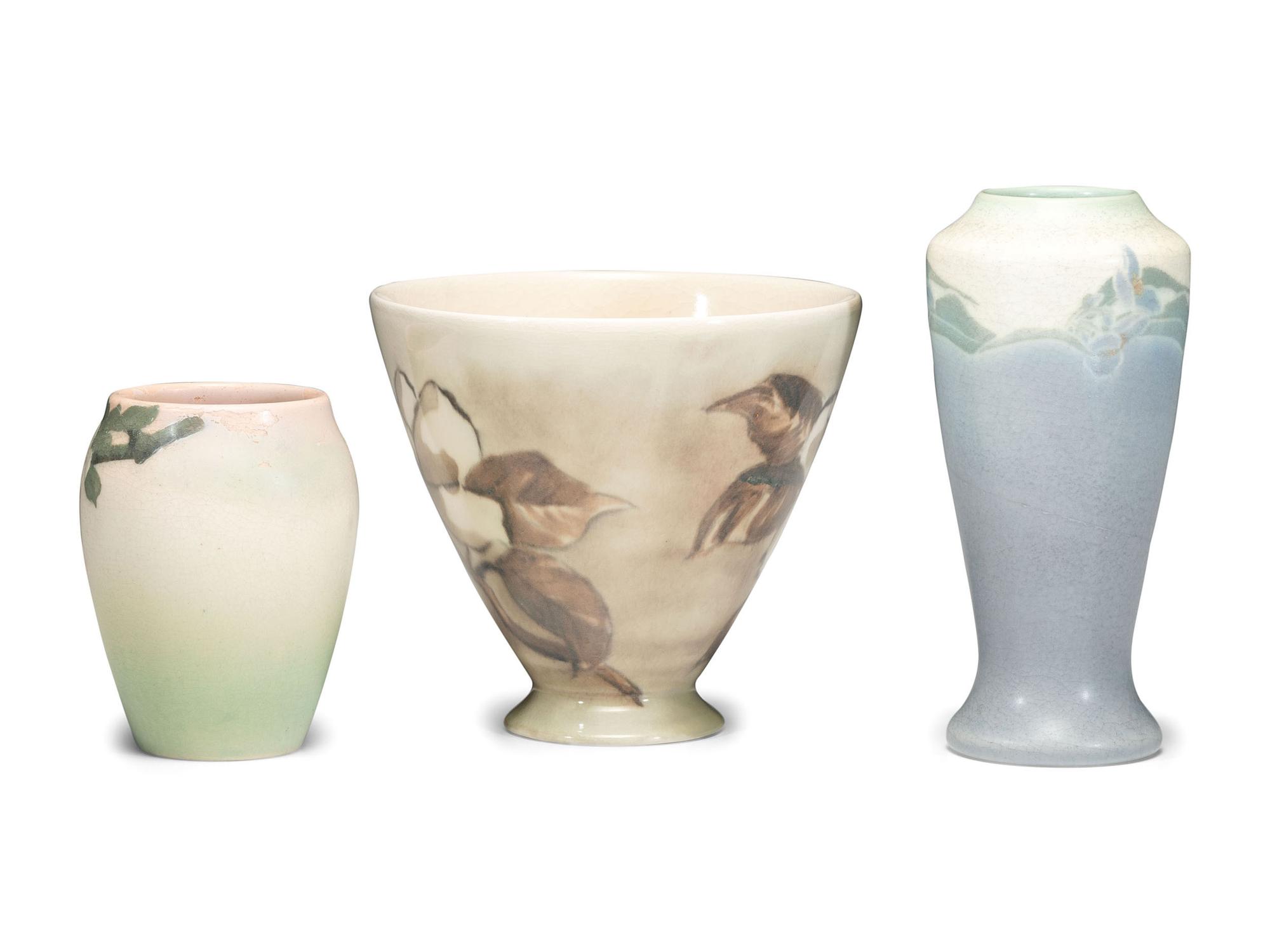 Three Artist Decorated Rookwood Pottery Floral Vases