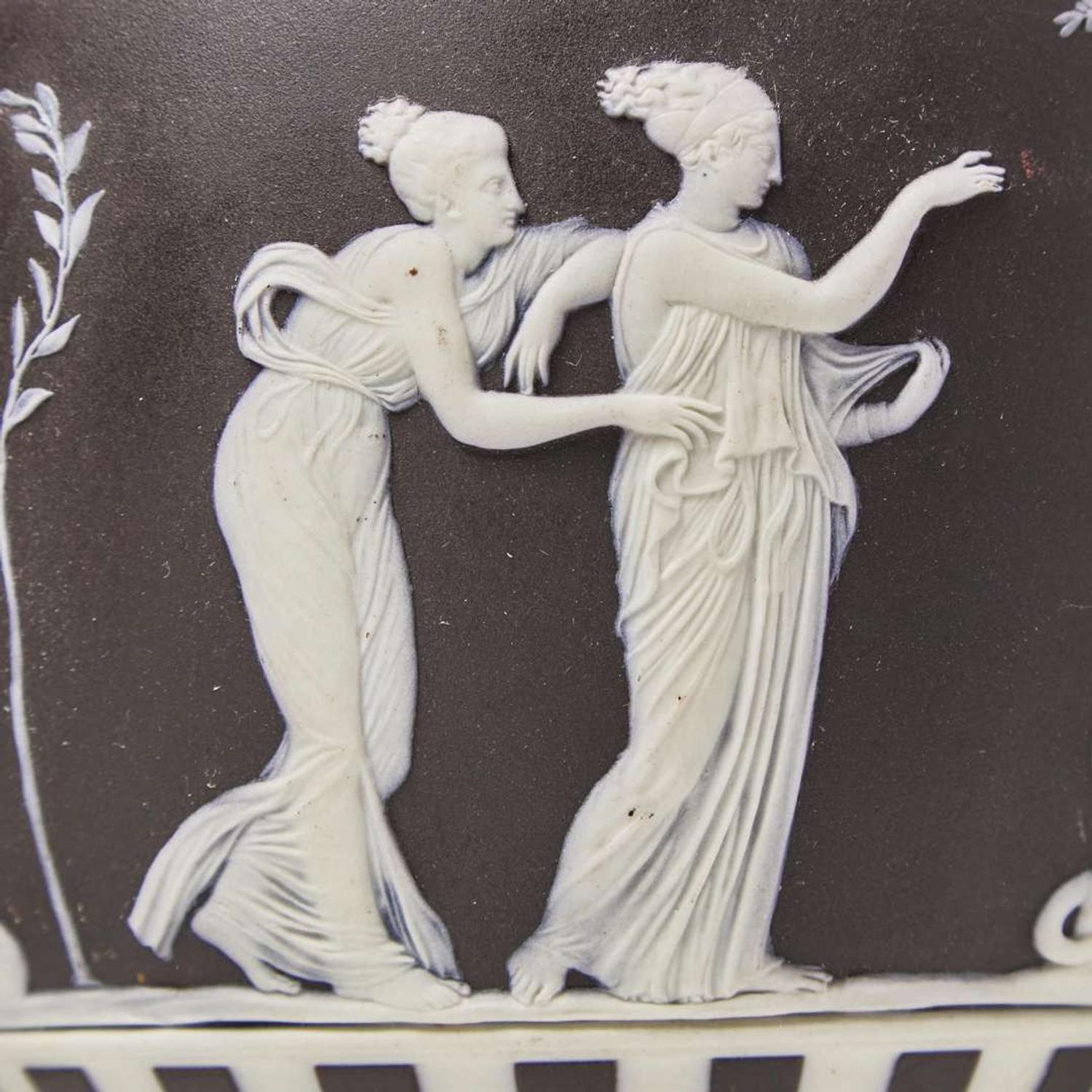 A Pair of Wedgwood Black Dip Jasperware and Black Basalt "Panther" Vases UK, late 19th century