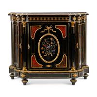 A French Ebonized, Cut Brass Inlaid and Hardstone-Inset Cabinet