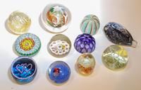 Eleven Glass Paperweights. Diameter of largest 4 1/2 inches.
