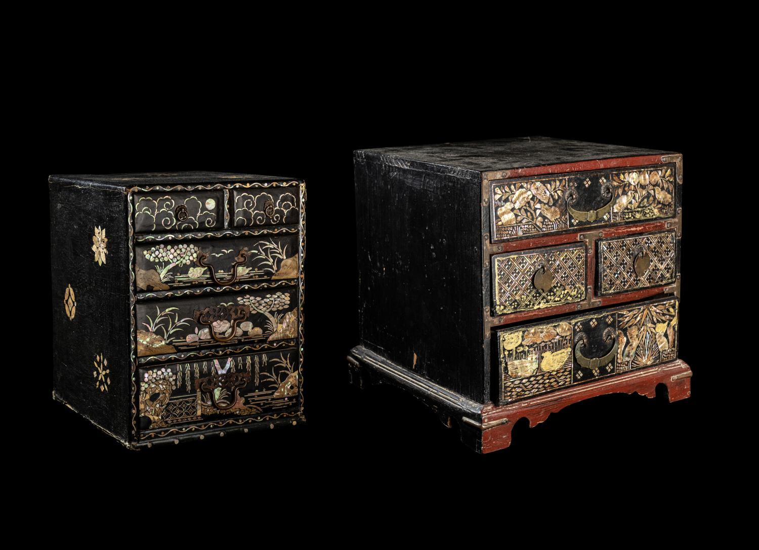 Two Korean Mother-of-Pearl Inlaid Lacquered Accessory Boxes