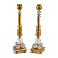 A Pair of Gilt Bronze and Rock Crystal Cannon-Motif Candlesticks