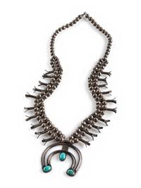 Navajo Petite Silver and Turquoise Squash Blossom Necklace