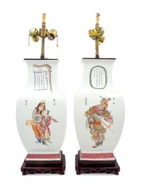 A Pair of Chinese Export Porcelain Table Lamps