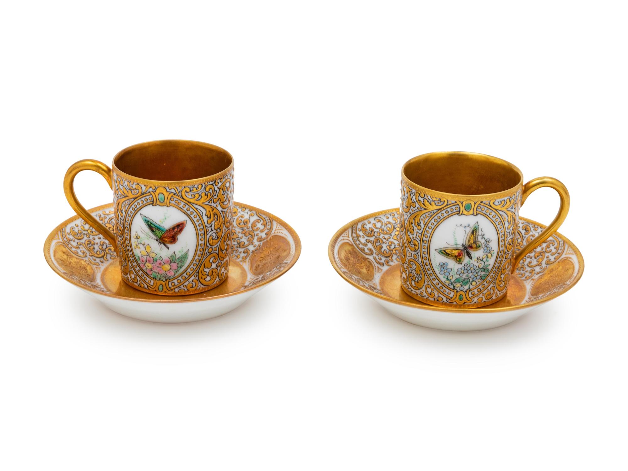 A Pair of Sevres Porcelain Cabinet Cups and Saucers