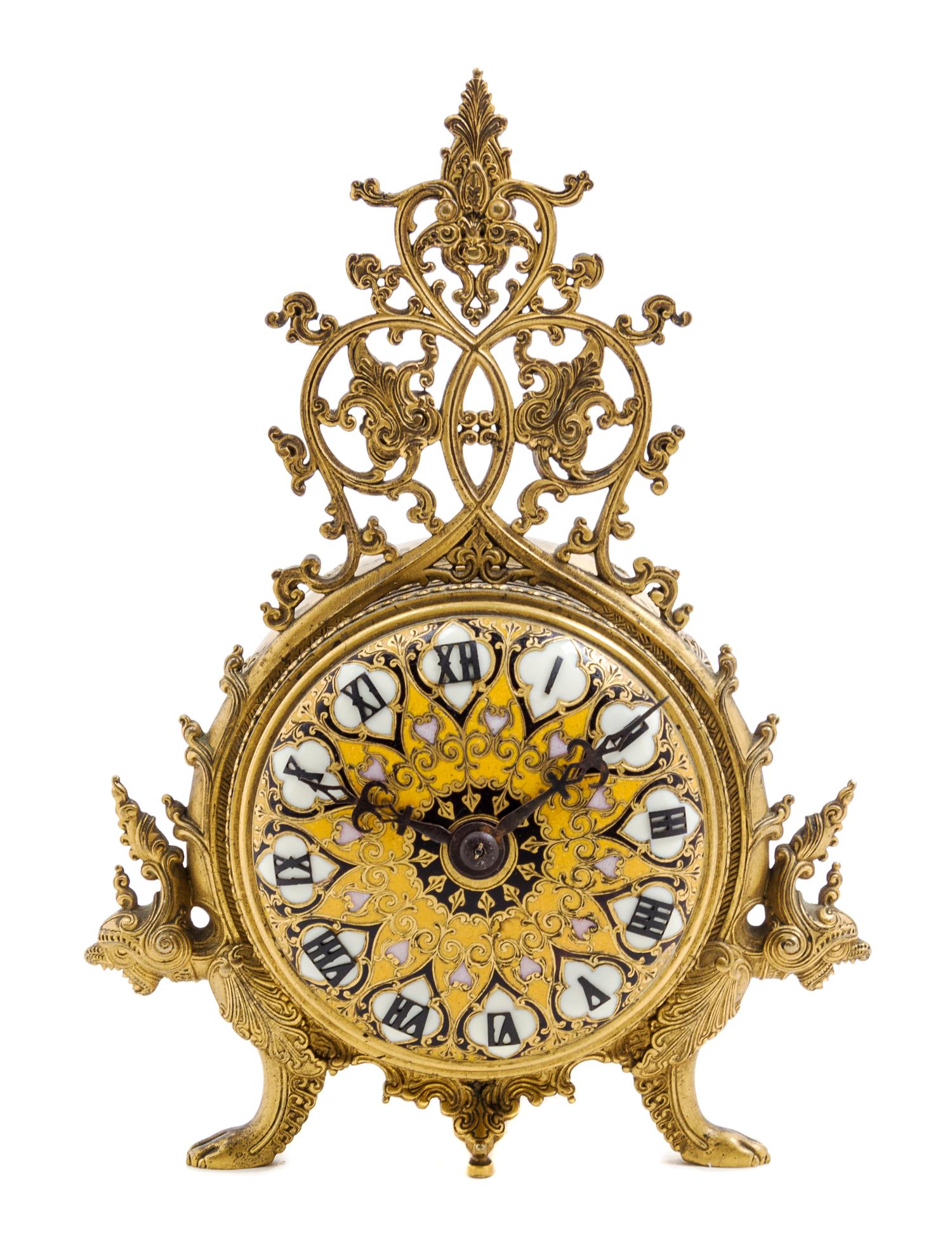 A French Gilt Bronze and Enamel Clock Height 7 1/4 inches. — BARBEDIENNE, LATE 19TH CENTURY