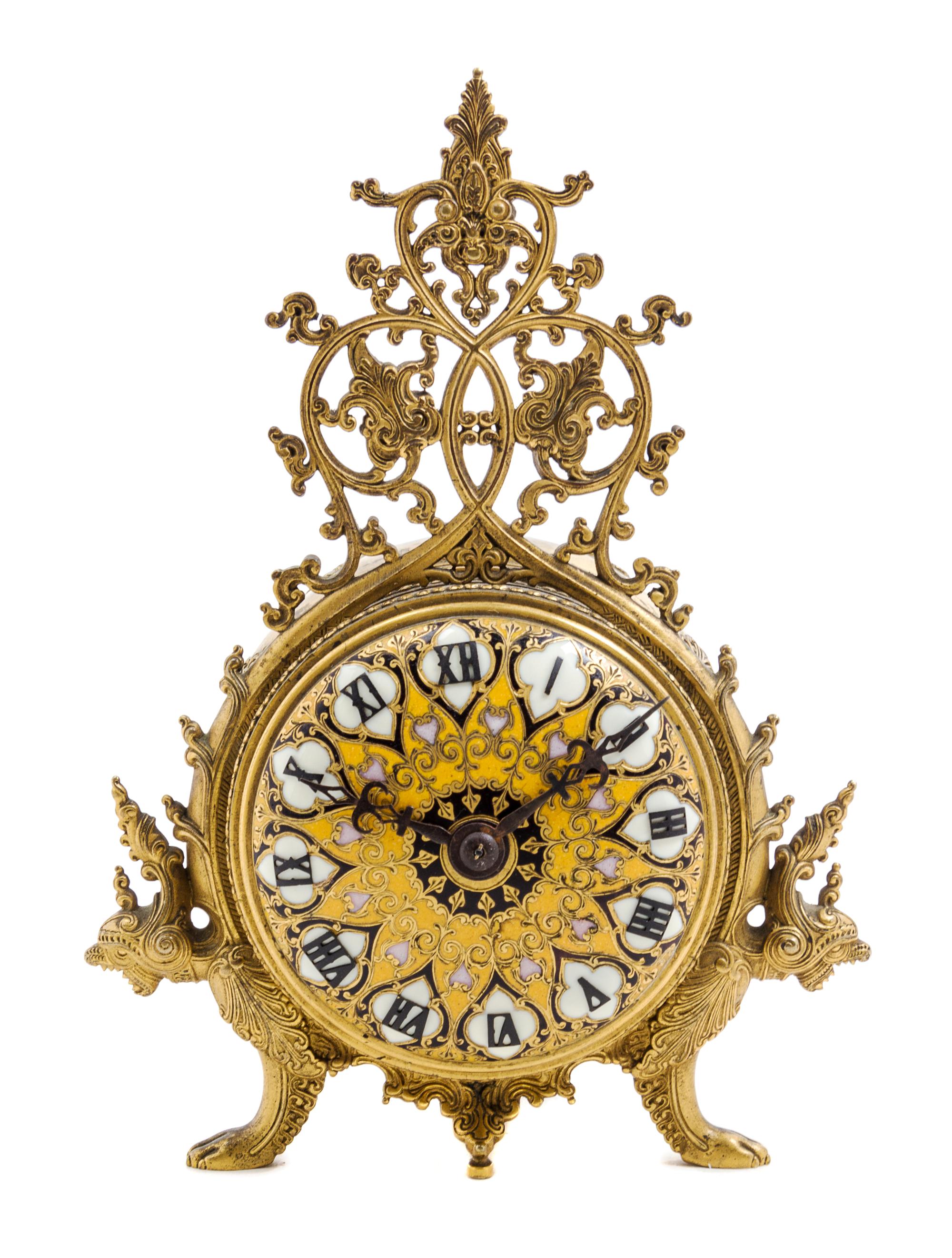 A French Gilt Bronze and Enamel Clock Height 7 1/4 inches. — BARBEDIENNE, LATE 19TH CENTURY
