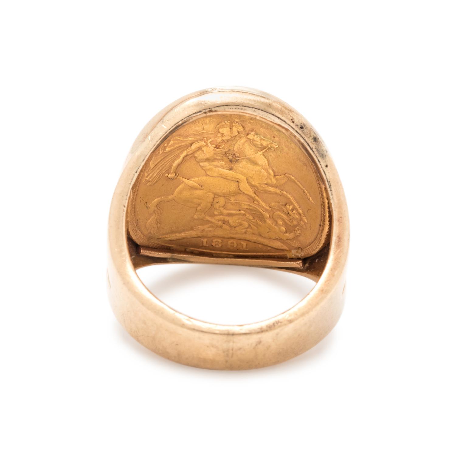 YELLOW GOLD AND BRITISH SOVEREIGN JUBILEE COIN RING