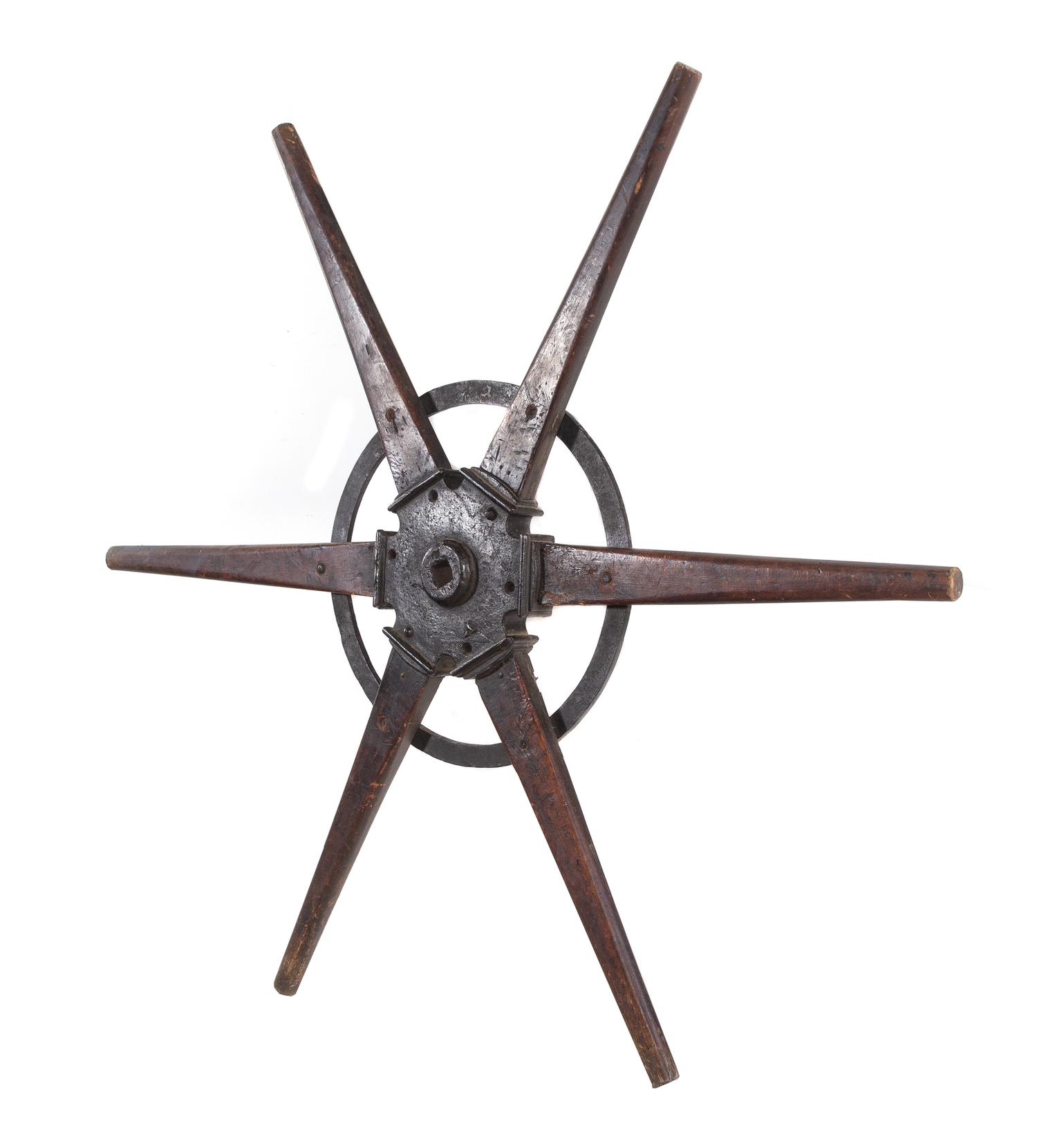 An Iron Mounted Mahogany Ship's Wheel
