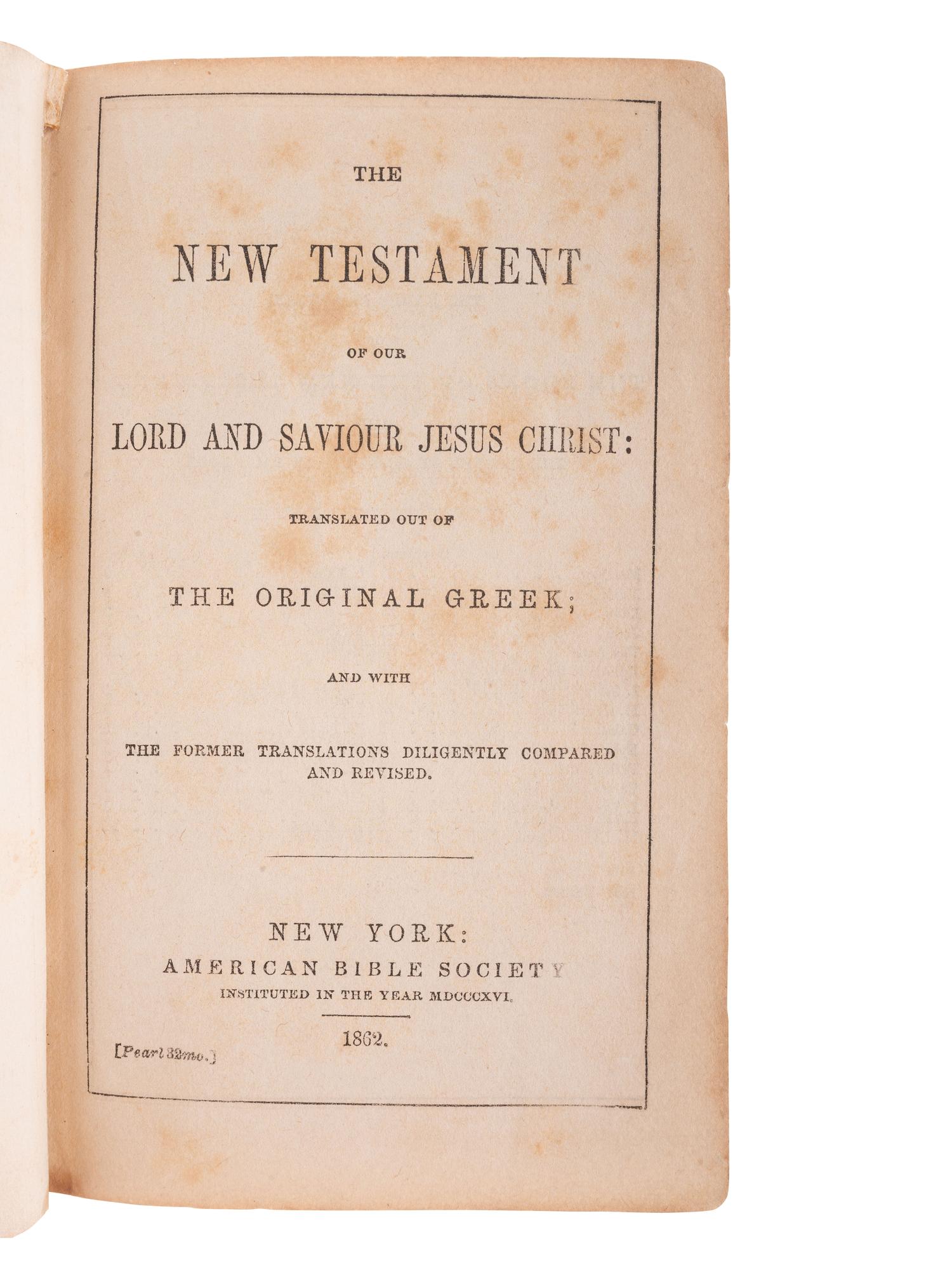 [CIVIL WAR]. 2 pocket New Testaments identified to Austin Walker, 77th Illinois Infantry, WIA.