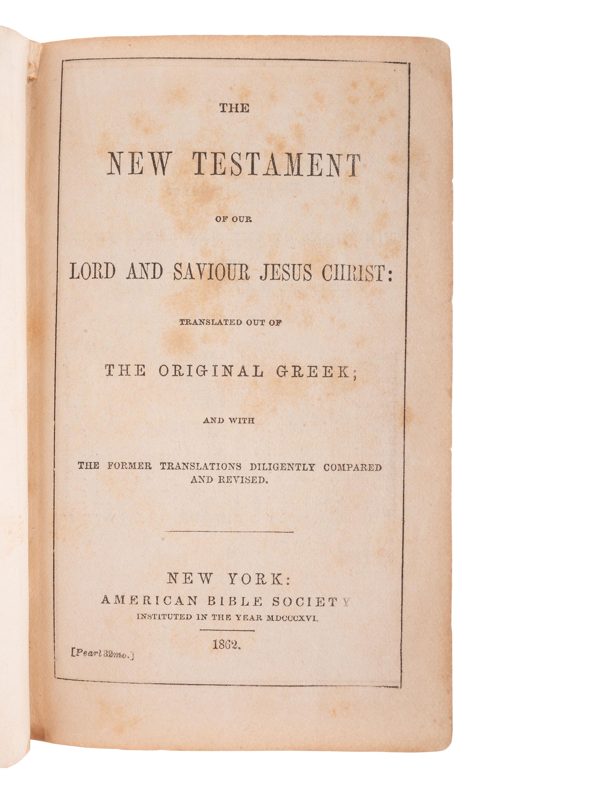 [CIVIL WAR]. 2 pocket New Testaments identified to Austin Walker, 77th Illinois Infantry, WIA.
