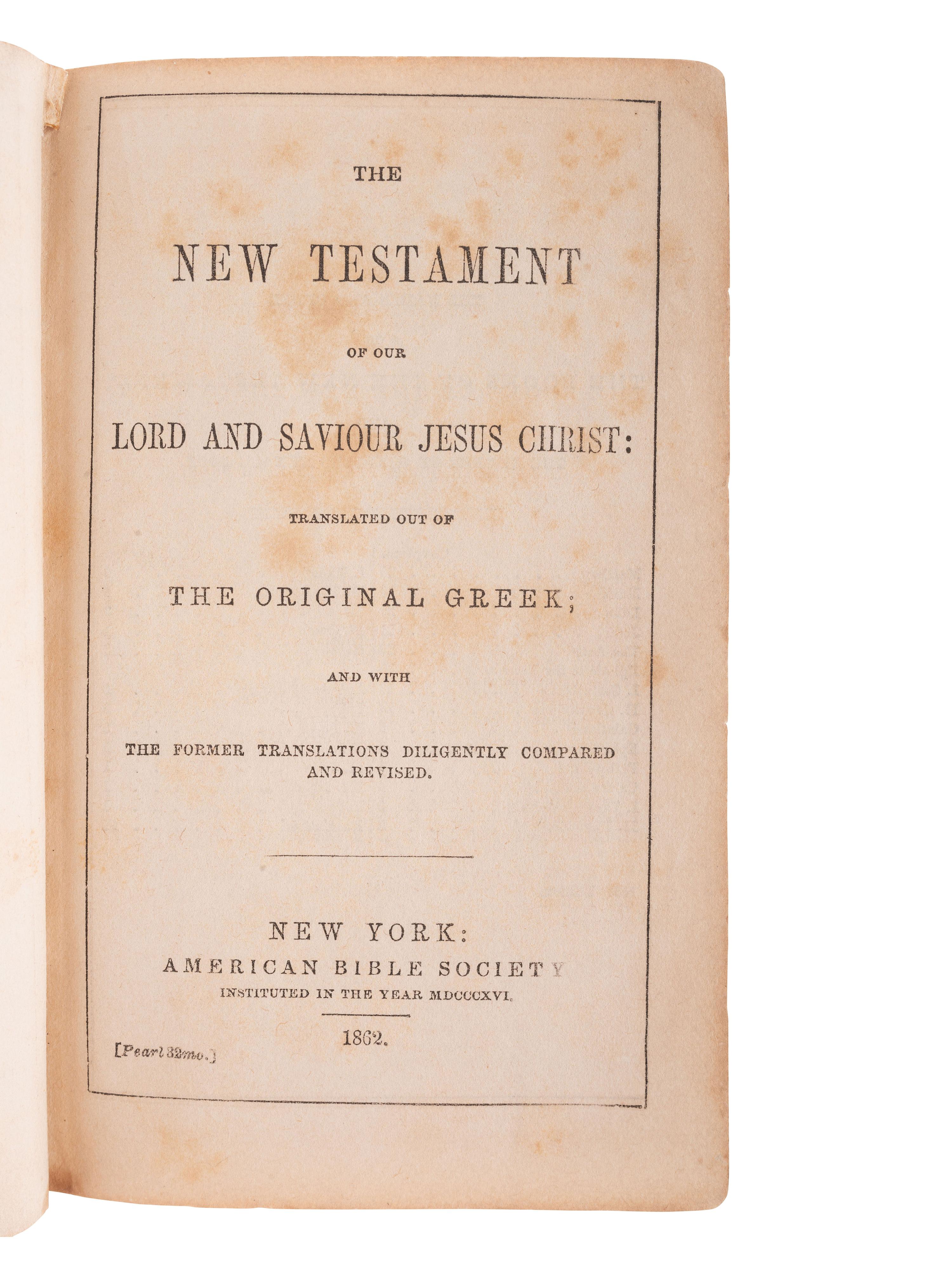 [CIVIL WAR]. 2 pocket New Testaments identified to Austin Walker, 77th Illinois Infantry, WIA.