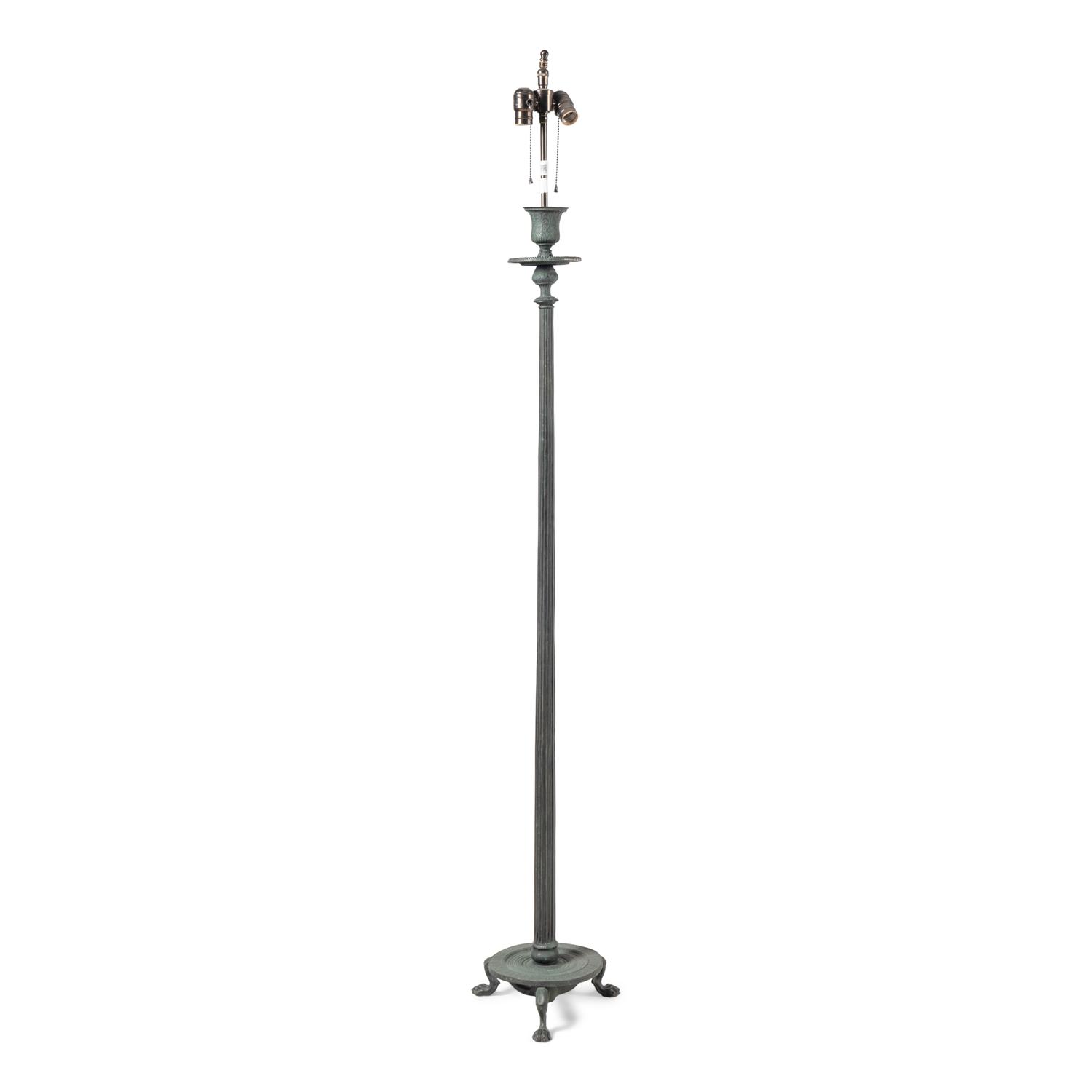 A Neoclassical Style Patinated Bronze Floor Lamp