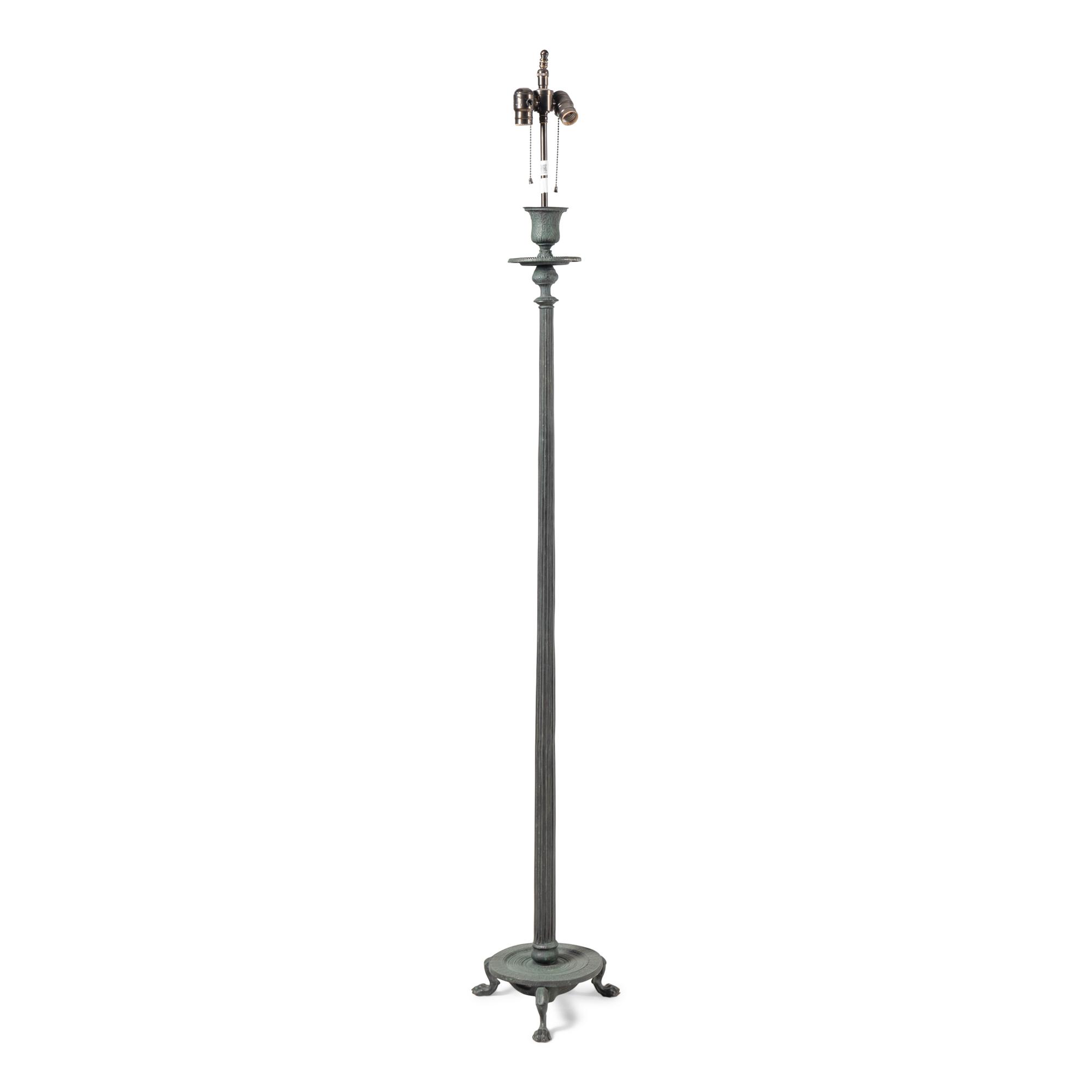 A Neoclassical Style Patinated Bronze Floor Lamp
