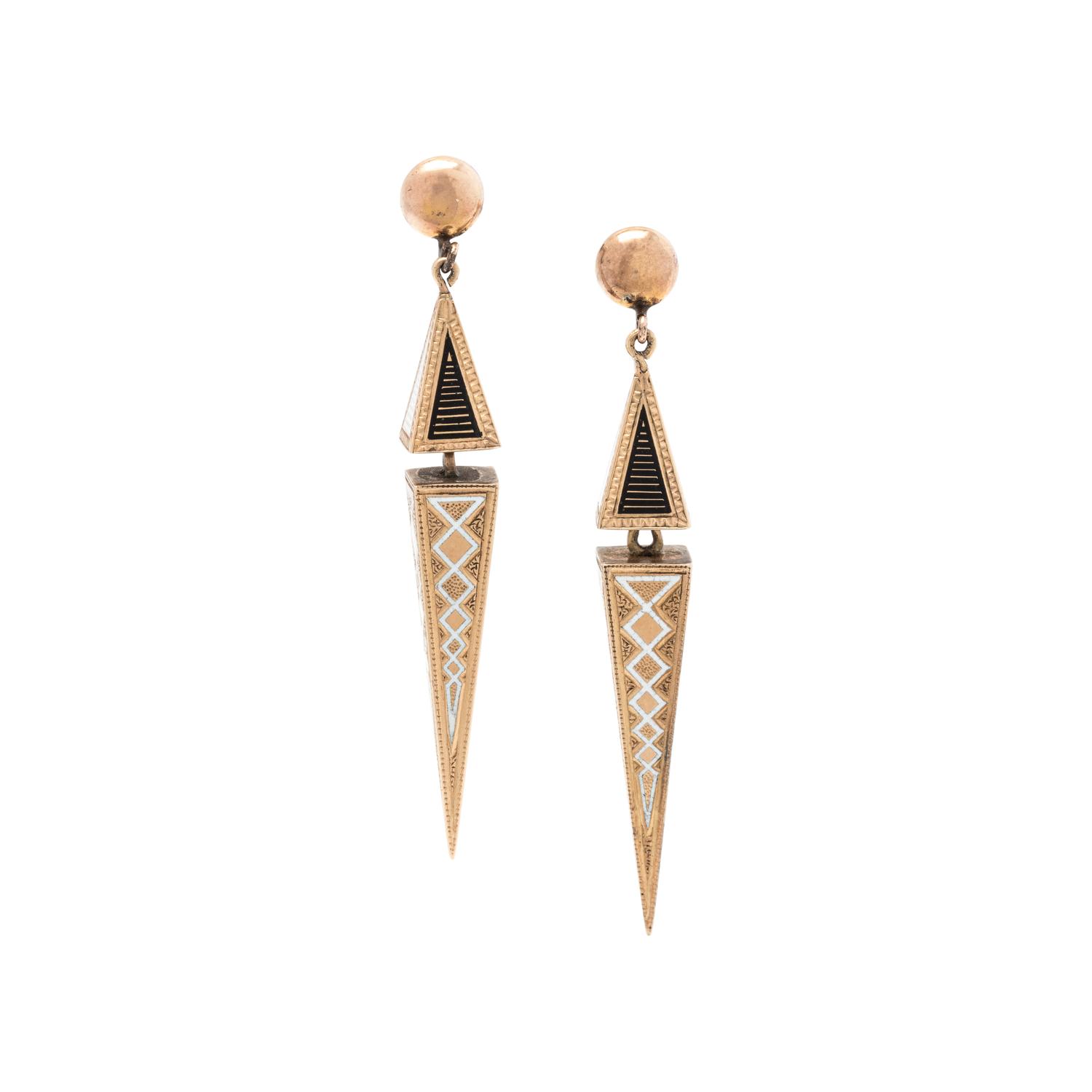 VICTORIAN, ENAMEL EARCLIPS