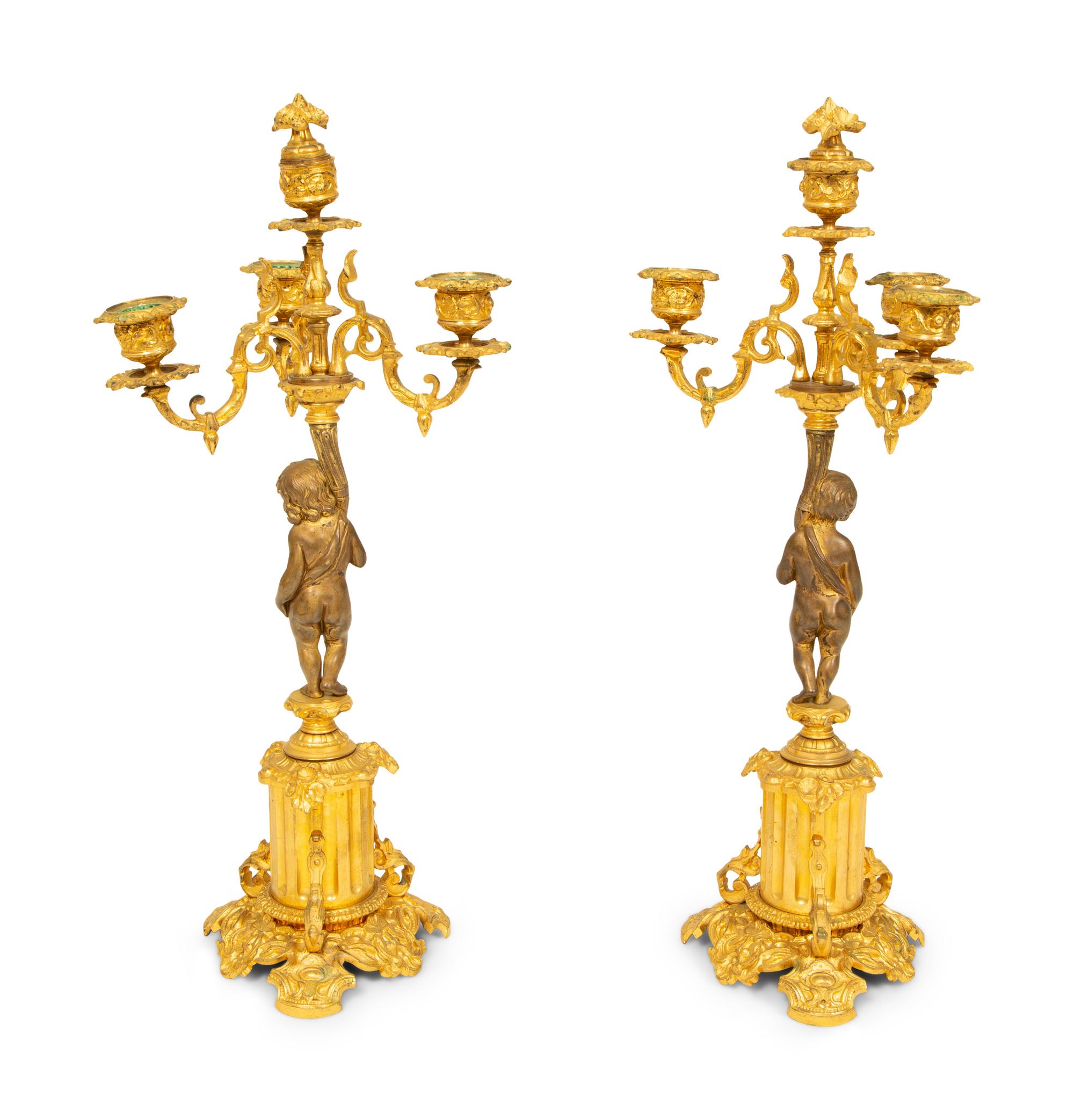 A Pair of Louis XV Style Gilt Bronze Candlesticks — 20TH CENTURY