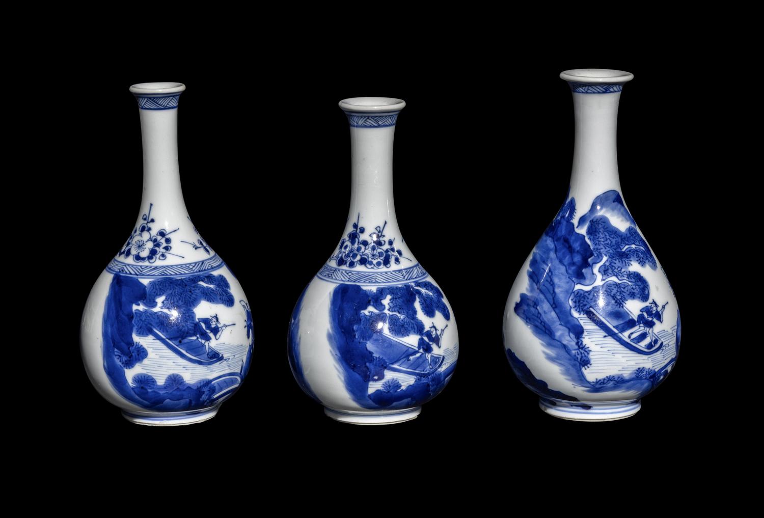 Three Chinese Blue and White Porcelain Vases