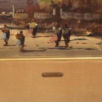 An Oil Painting of Figures in a Landscape, Cargnel 21.5" W x 1.5" D x 12" H — Italy, early 20th Century