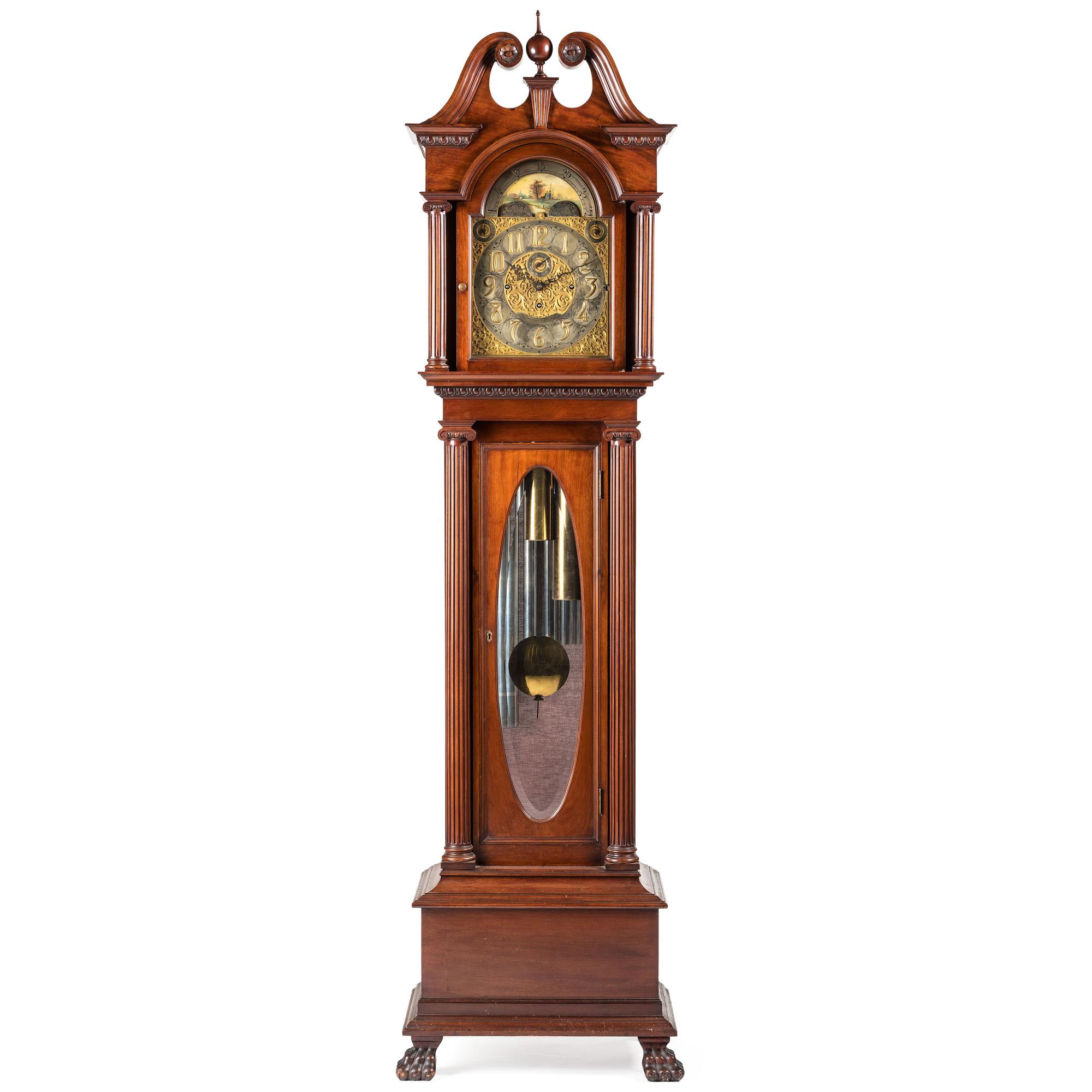 A Theodore B. Starr Mahogany Nine-Tube Tall-Case Case Clock