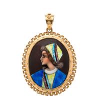 A Yellow Gold and Polychrome Enamel Portrait Pendant, 10.50 dwts.