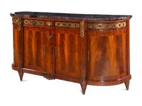 A Louis XVI Style Gilt Bronze Mounted Mahogany Marble-Top Console Cabinet