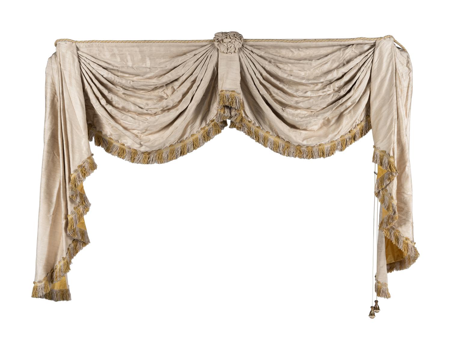 A Set of Three Drapery Panels and Two Drapery Valances