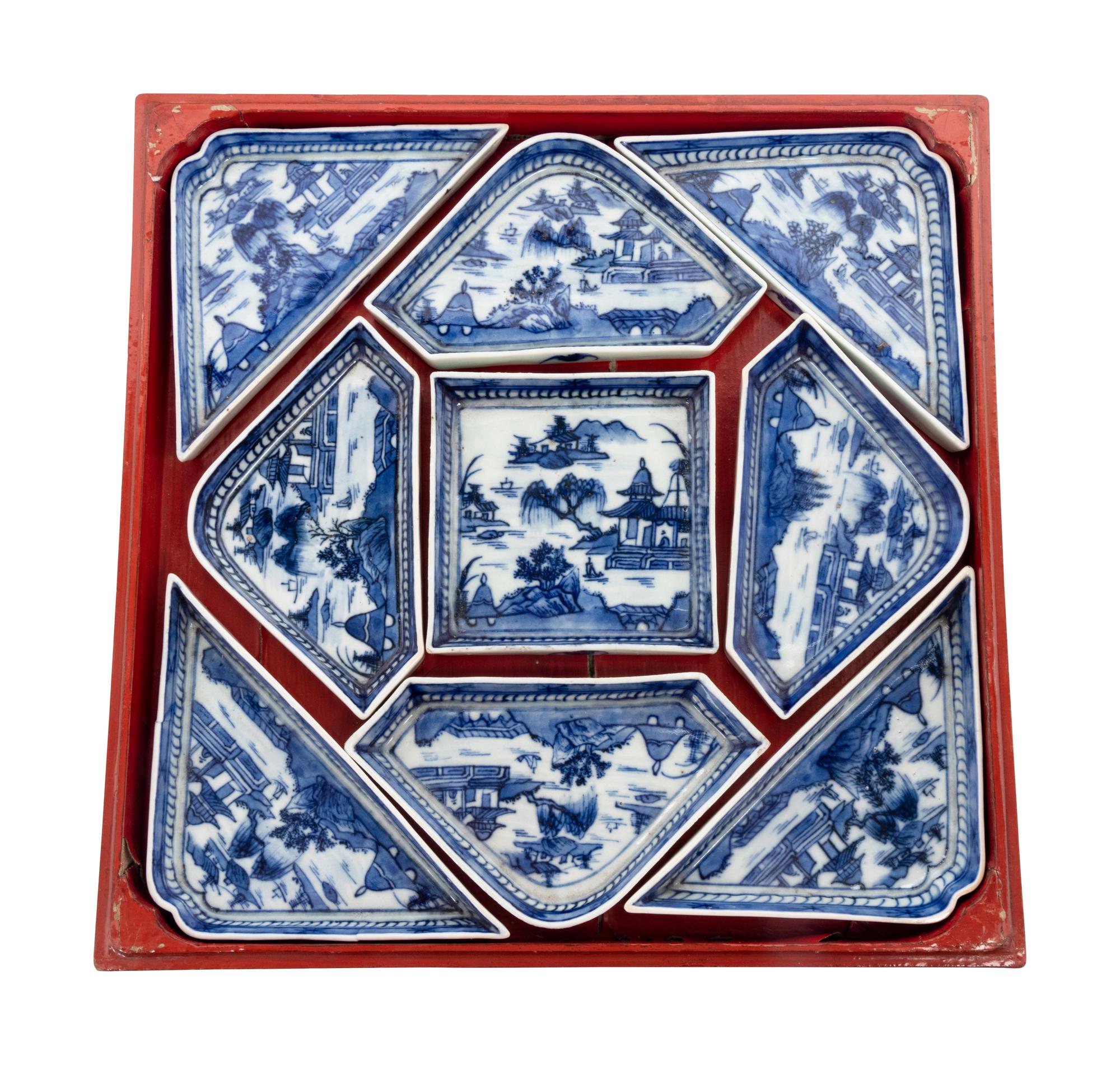 A Chinese Export Canton Blue and White Porcelain Sweetmeat Set