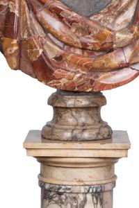 A Mixed Marble Portrait Bust of Caracalla with a Continental Marble Column